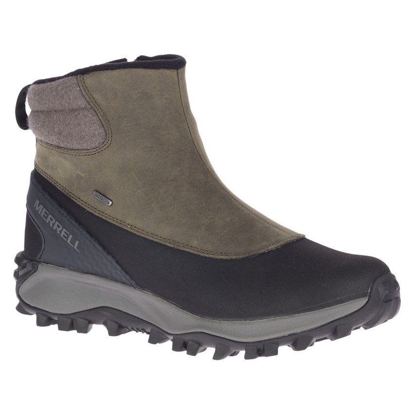 Bottes Merrell Thermo Kiruna Mid Zip Waterproof Noir/Vert Olive Femme | D.D.RENR